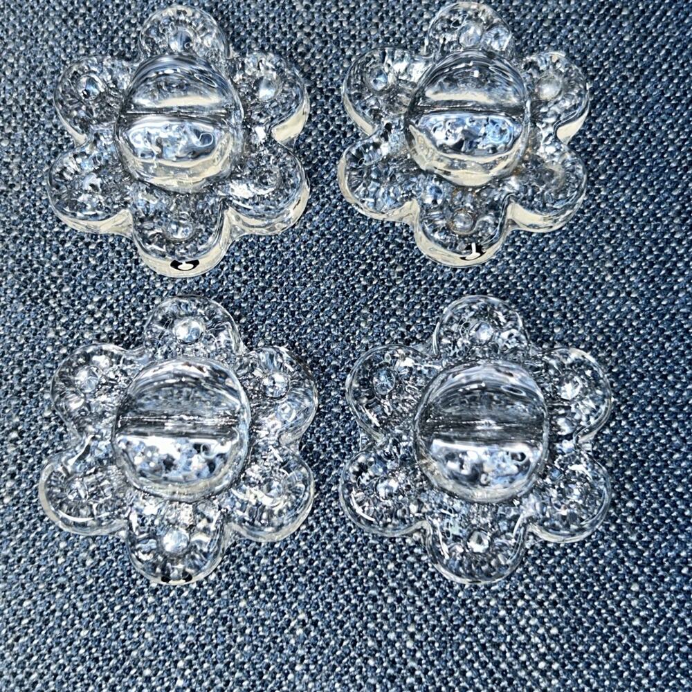 4 Vintage Pukeberg Sweden Daisy Flower Knife Rests Clear Glass